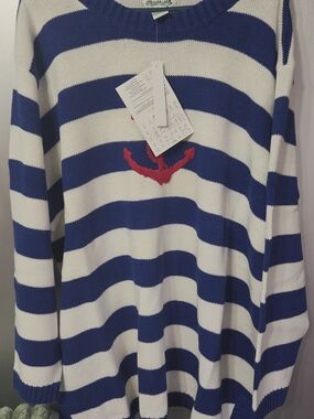 QVC WOMEN QUACKER FACTORY NAUTICAL THEMED STRIPED CREW NECK SWEATER. NIB. 3X